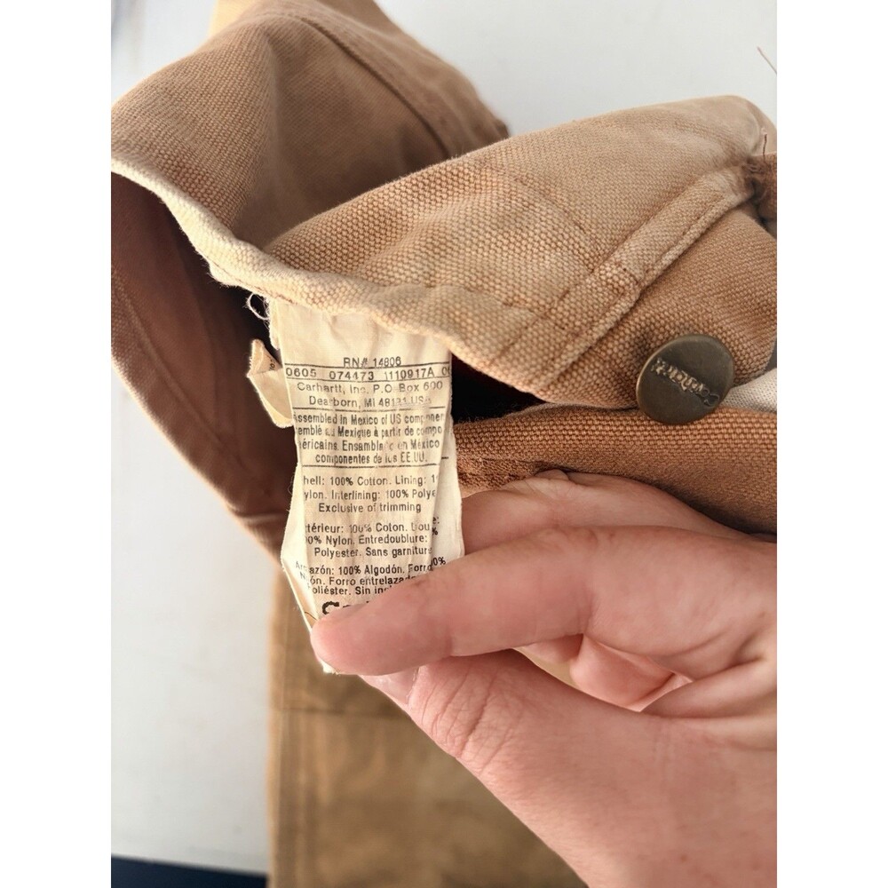 Vintage Carhartt Bibs Overalls Brown Double Knee Lined Canvas Kids M Seasoned - Picture 5 of 8
